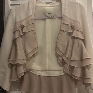 Anthropologie Elevenses Cream Ruffle Blazer Size 0